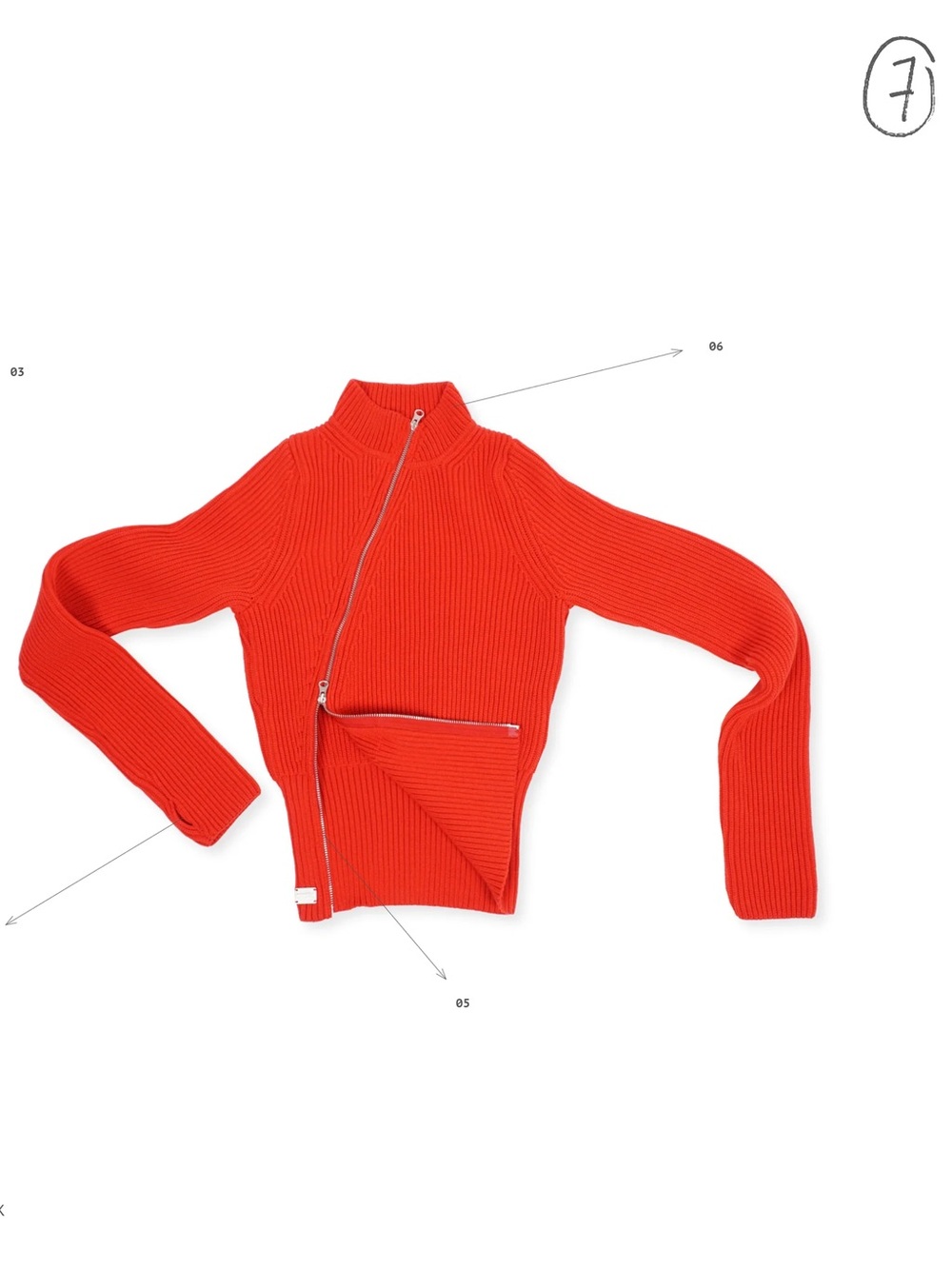 Ribbed Asymmetric Zip Turtleneck Sweater - Vibrant Red